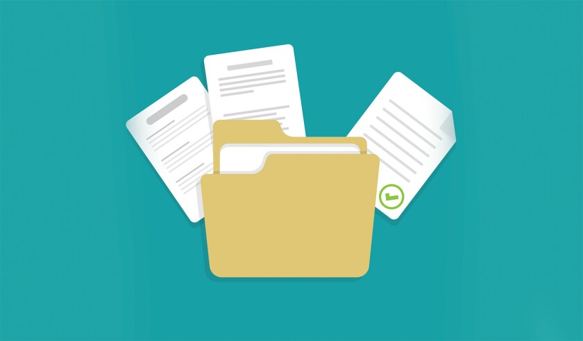 Contract document icon in flat style. Report with folder vector illustration on isolated background. Paper sheet sign business concept.