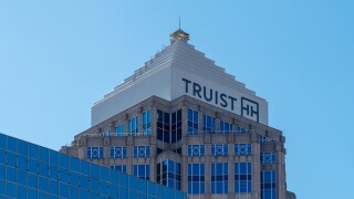 Truist logo on the top of Truist Place in Tampa, FL, USA.