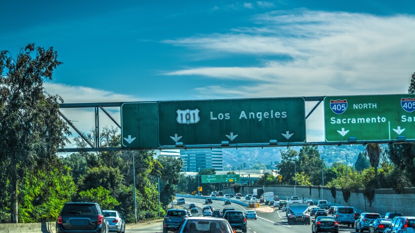 Traffic on 101 Hollywood freeway in Los Angeles