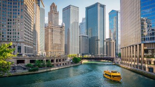 Chicago River Tourboat Downtown Chicago Skyscrapers