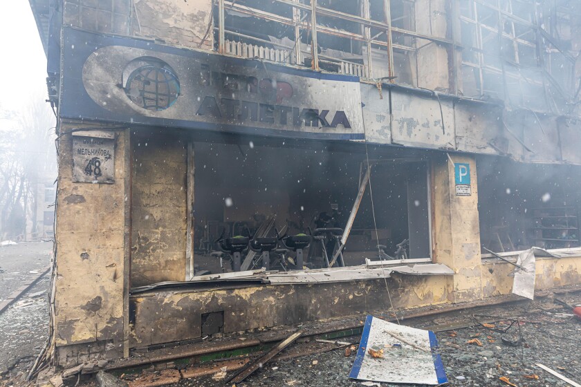 Kyiv, Ukraine. 02nd Mar, 2022. View of a civilian sports club gym and sporting goods store damaged following a Russian shelling attack on the city of Kyiv as Russian forces launch full-scale invasion of Ukraine since February 24th. Credit: SOPA Images Lim