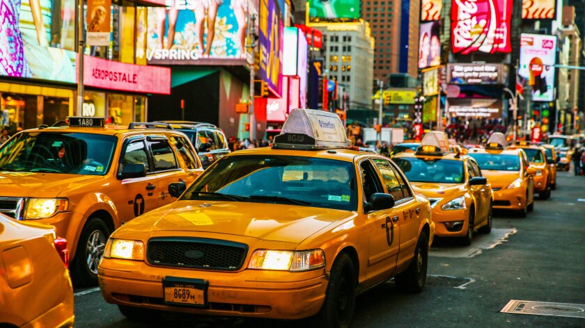 Taxis on 7th Avenue at Times Square, New York City