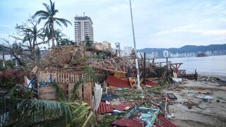 Acapulco, Mexico. 25th Oct, 2023. Damage is seen on the beach of the well-known and traditional Mexican beach resort after Hurricane "Otis" hit the region. "Otis" made landfall early Wednesday as an extremely dangerous Category 5 hurricane with sustained