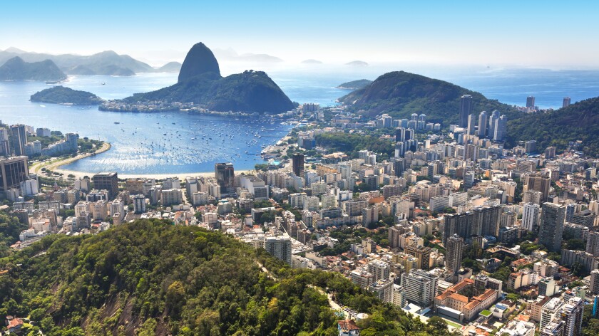 Brazil Rio de Janeiro with Sugarloaf and Guanabara Bay at morning
