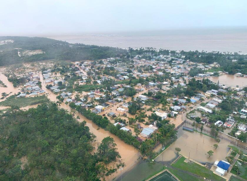 September 18, 2022, Puerto Rico: In an aerial photo, flooding is seen from Hurricane Fiona after it struck Puerto Rico's southwest coast and knocked the power grid out. U.S. Customs and Border Protection agents were out working to survey the flooding and