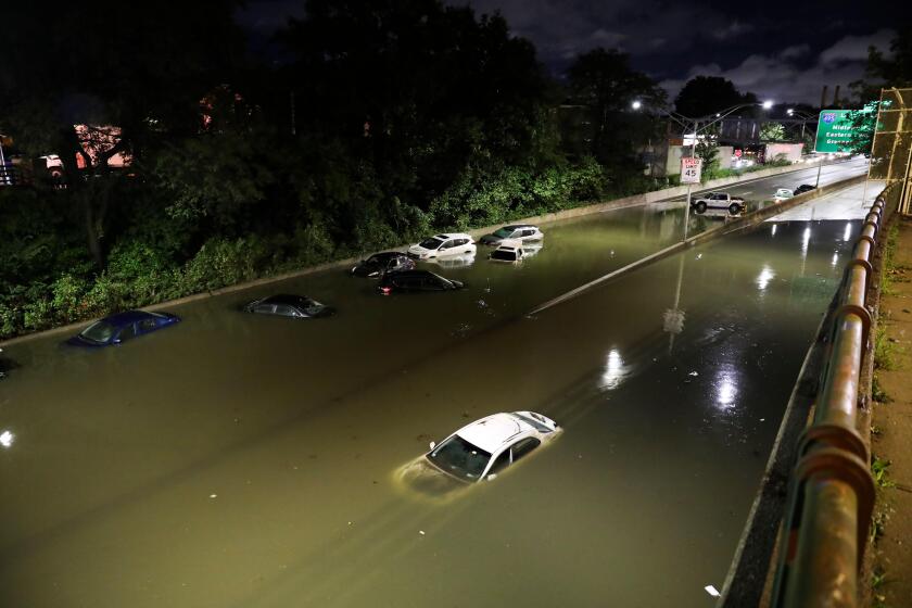 New York, USA. 2nd Sep, 2021. Vehicles are submerged on a waterlogged road in New York, the United States, Sept. 2, 2021. New York State Governor Kathy Hochul declared her first state of emergency early Thursday as remnants of Hurricane Ida brought torren