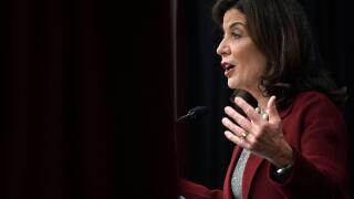 Governor of New York Kathy Hochul speaks during an event at the Chinese Consolidated Benevolent Association (CCBA) in the Chinatown area in the Manhattan borough of New York City, New York, U.S., November 10, 2021. REUTERS/Carlo Allegri
