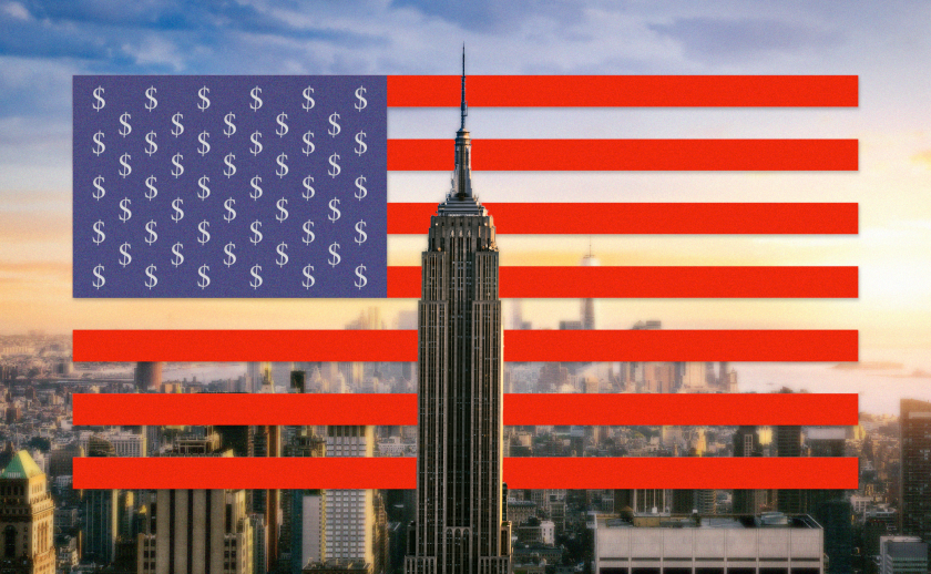 United States flag new york background empire state building.png