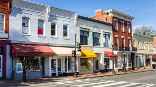Row of Traditional American Brick Buildings with Colourful Shops Georgetown Washington DC storefronts store main street small business.jpg