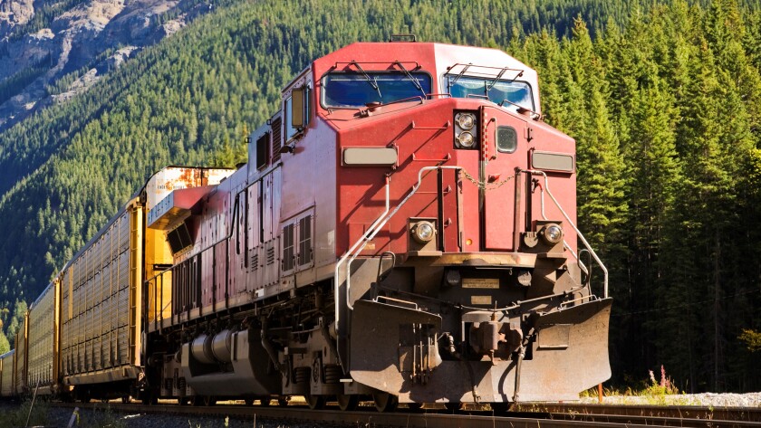 Close-up of train head of a freight train