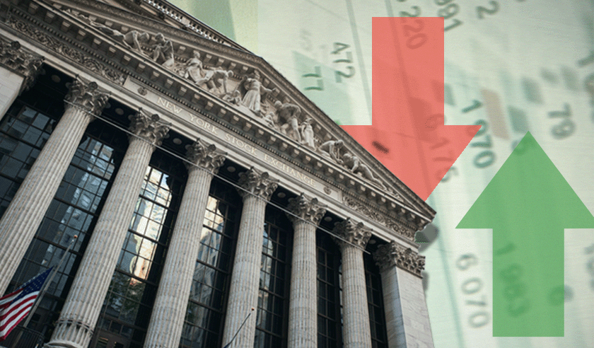 nyse stock exchange arrows diverging.gif
