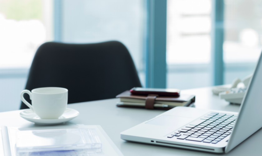 A laptop on a desk