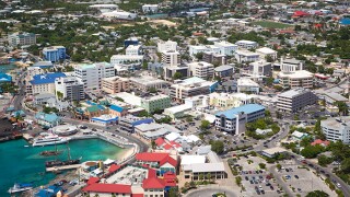 Aerial view of coastline of Grand Cayman, Cayman Islands