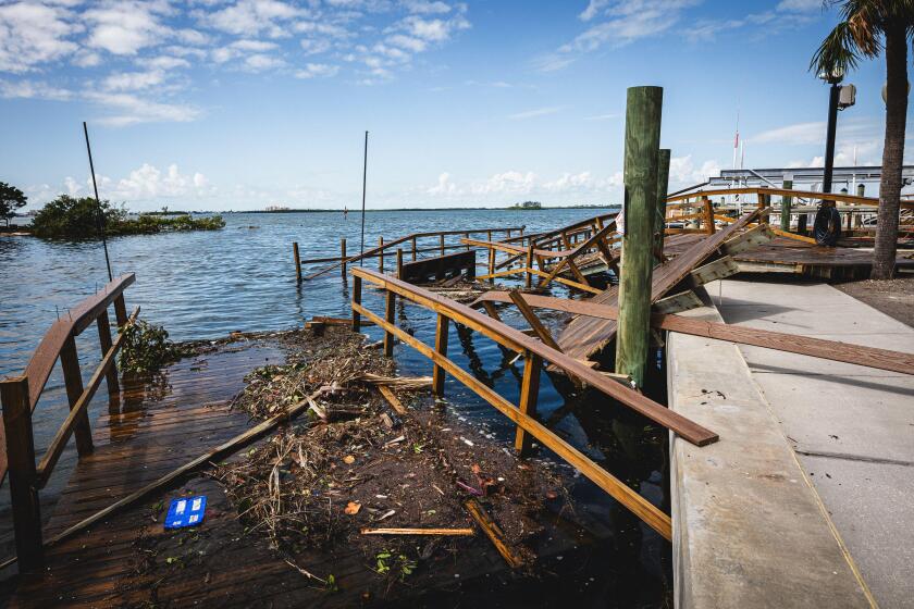 Dunedin, Florida, USA. 29th Sep, 2024. The DUNEDIN MARINA suffered severe damage to docked boats and and the entire pier was destroyed due to the adverse affects of the record high storm surge caused by HURRICANE HELENE. (Credit Image: © Dave Decker/ZUMA