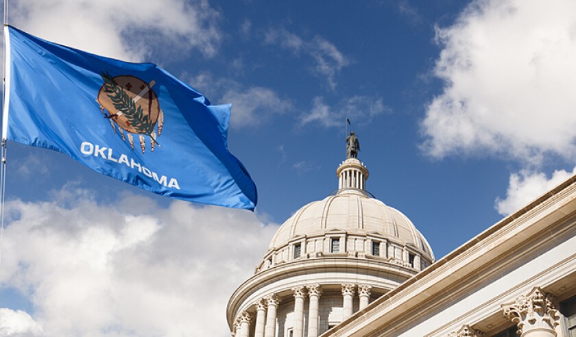 Oklahoma State Capitol Building and Flag