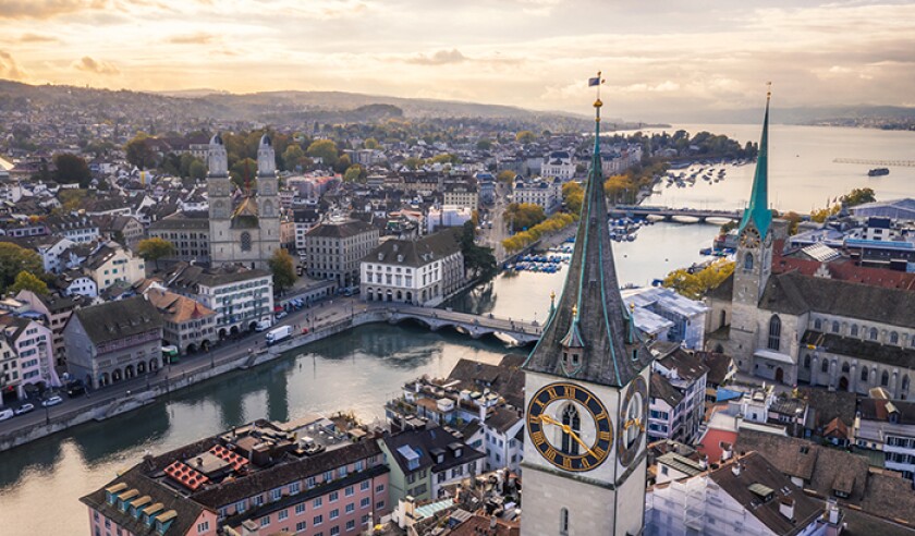 Zurich old town aerial view