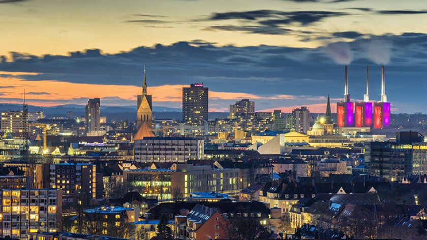 Aerial view of Hannover at evening. Lower Saxony.