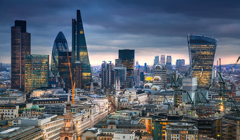 City of London. London's panorama at sun set.