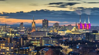 Aerial view of Hannover at evening. Lower Saxony.