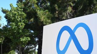 Menlo Park, California, USA - July 28, 2023: Meta logo sign near Meta Platforms headquarters on 1 Hacker Way.