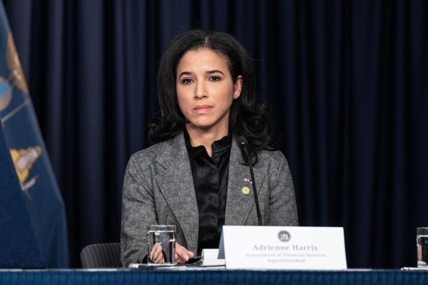 New York, United States. 13th Mar, 2023. Superintendent Adrienne Harris attends Governor Kathy Hochul press briefing in New York office on taking over Signature Bank by state FDIC. Signature Bank was taken over by state FDIC because of exposure to Silicon