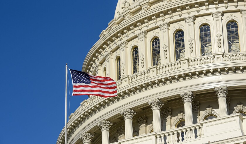 US Congress - Capitol building at Capitol Hill in Washington DC- sunny spring day and clear blue sky