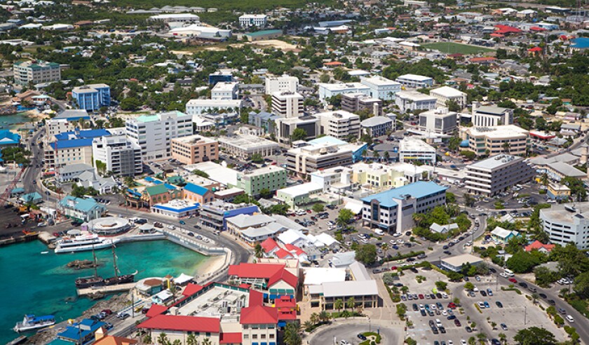 Aerial view of coastline of Grand Cayman, Cayman Islands