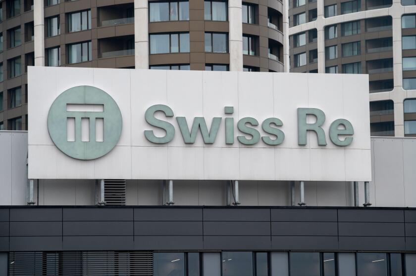 Bratislava, Slovakia - April, 15, 2025 : The Sign of "Swiss Re" on the building. Swiss Re, is a reinsurance company based in Zurich, Switzerland.