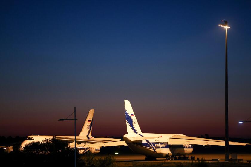 Schkeuditz, Germany. 08th Sep, 2025. Antonov An-124 cargo planes from the Russian Volga-Dnepr Group are parked at Leipzig/Halle Airport. The planes are no longer allowed to take off as EU airspace is closed to Russian aircraft. Credit: Jan Woitas/dpa/Alam
