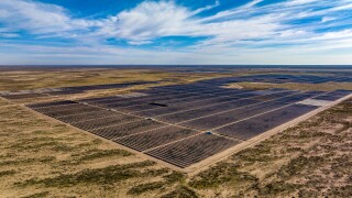 Solar panel field in Texas wide aerial view