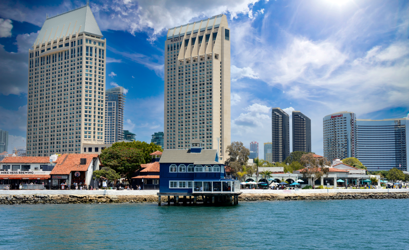 Manchester Grand Hyatt and the Marriott hotels dominate the skyline of San Diego, CA.png