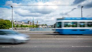 Tram and Car on a Bridge of Zurich, Switzerland