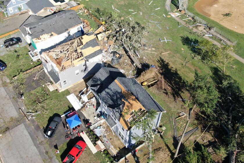 Edgewater, MD, USA. 2nd Sep, 2021. Aerial view of the tornado aftermath after southern Maryland was hit by two tornados, remnants of hurricane Ida that passed through the region the day prior . September 2, 2021 in Edgewater, Maryland. Credit: Mpi34/Media