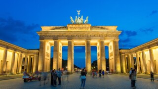 Berlin, Brandenburg Gate at Dusk. Image shot 08/2018. Exact date unknown.