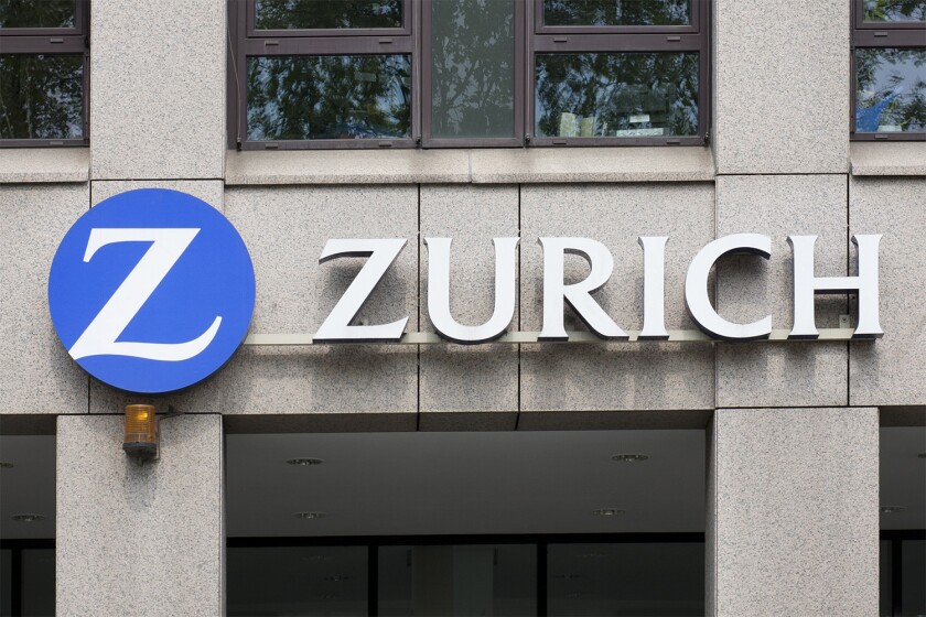 Sign of Zurich Financial Services Group on buildings facade