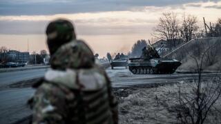 Ukrainian troops and tanks in Eastern Ukraine.