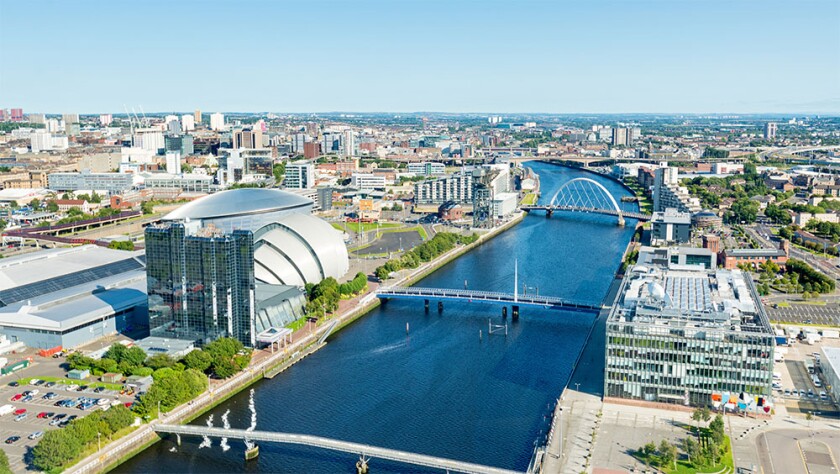 River Clyde and landmarks Glasgow Scotland UK.jpg