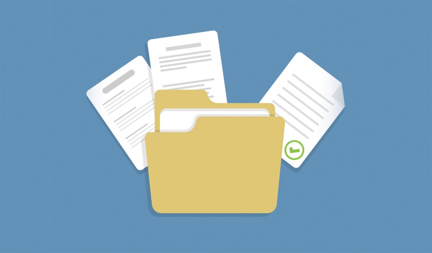 Contract document icon in flat style. Report with folder vector illustration on isolated background. Paper sheet sign business concept.