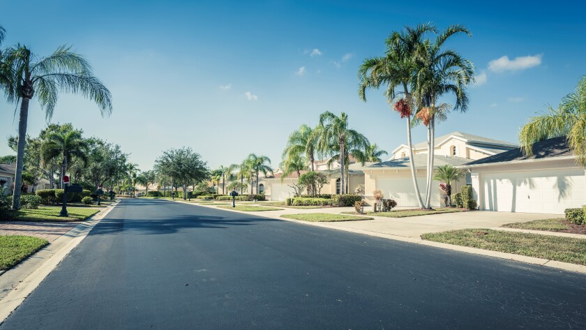 Gated community houses with palms, South Florida