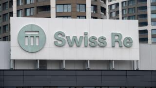 Bratislava, Slovakia - April, 15, 2025 : The Sign of  "Swiss Re" on the building. Swiss Re, is a reinsurance company based in Zurich, Switzerland.