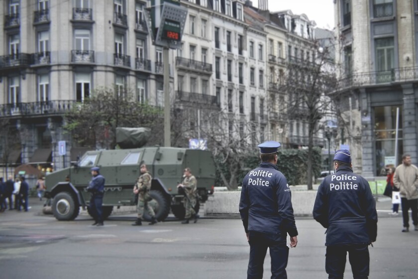 Police and army preventing terrorists attack.