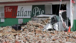 New Orleans, United States. 30th Aug, 2021. A building in downtown New Orleans is collapsed onto a car during the nights Hurricane Ida hit the city Monday, August 30, 2021. Photo by AJ Sisco/UPI Credit: UPI/Alamy Live News