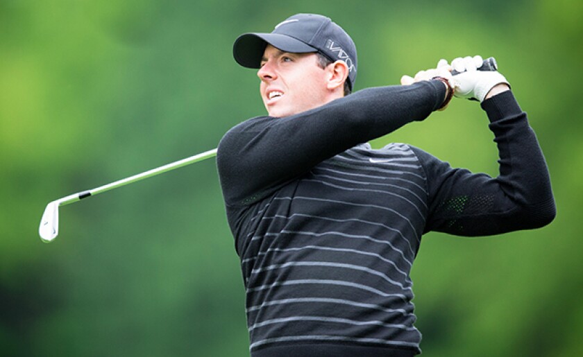 Rory McIlroy competing in the Pro-Am ahead of the BMW PGA Championship at Wentworth on May 20, 2015.