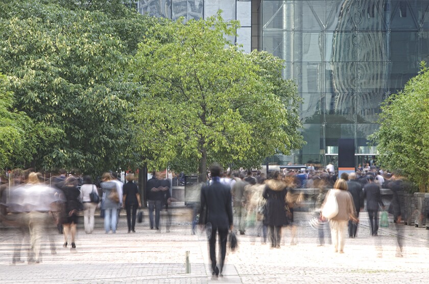 Business people walking in a financial district commuters trees green.jpg