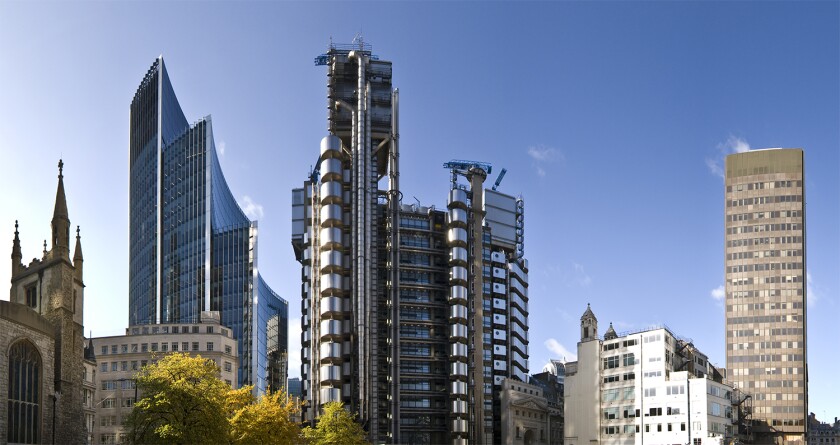 Tall structural London buildings financial district Lloyds building.jpg