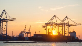 black sea port Odessa, Ukraine with a lot of cranes, cabins, boxes and tanks.jpg